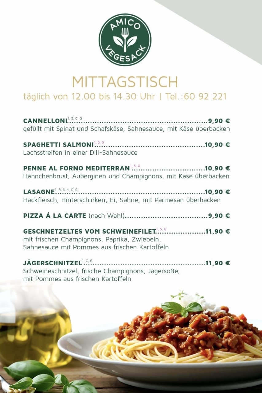 Mittagstisch Speisekarte